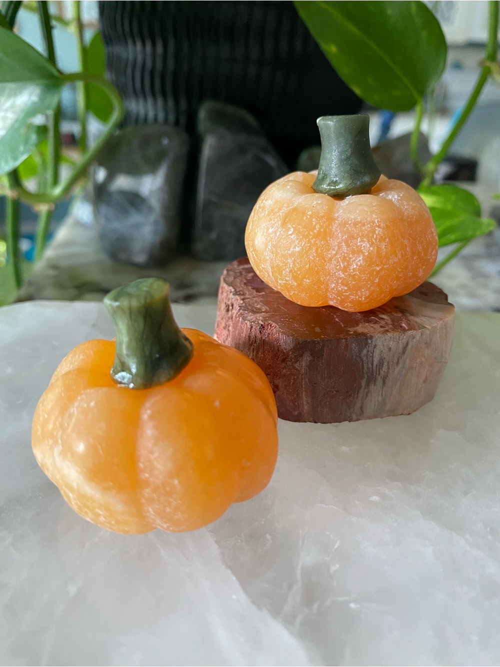 Orange Calcite Pumpkin Decorative Accent Pair - Home Accents